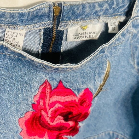 Women’s Y2K Cottagecore Denim Overall Dress Floral Embroidered Modest Pockets 1X - Picture 2 of 4